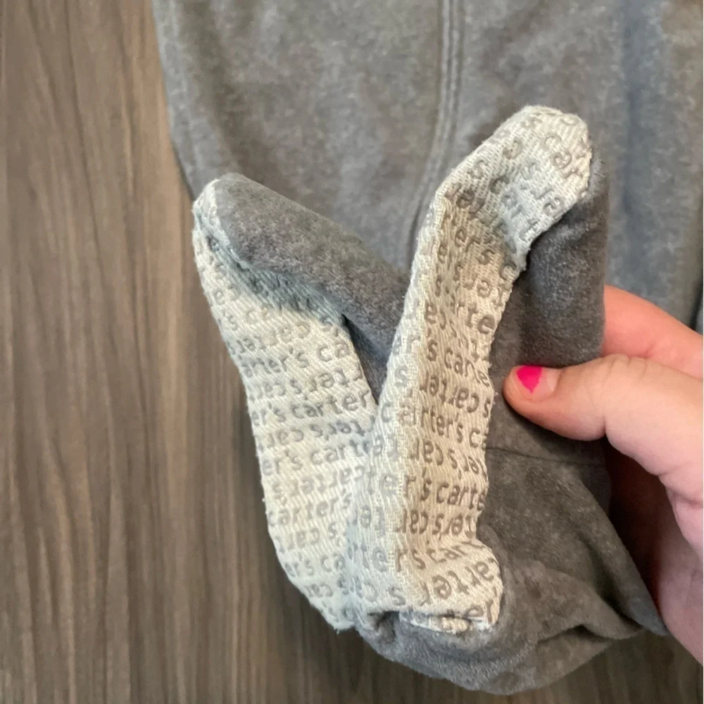 Carter's Gray and White Footies One Piece with Animal Face Design size 2T